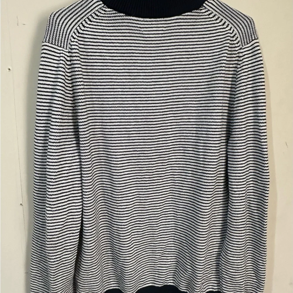 Brooks Brothers Large Blue Stripped Wool Half Zip Pullover Sweater Preppy